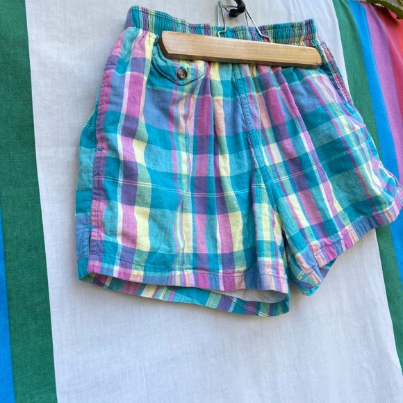 Vintage Lined Plaid Short-Shorts / Runner Trunks M - Picture 3 of 5
